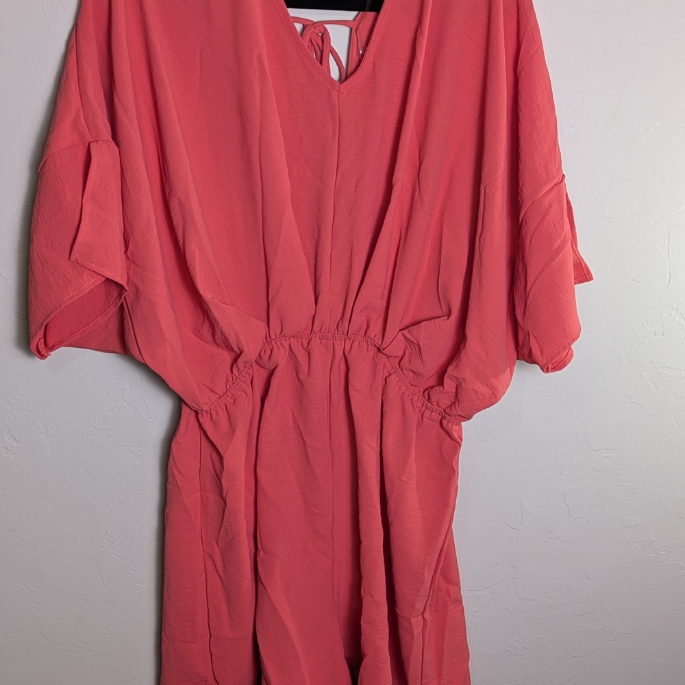 GeeGee Coral Size:L Loose Fitting Dolman Sleeve Short Romper Boho